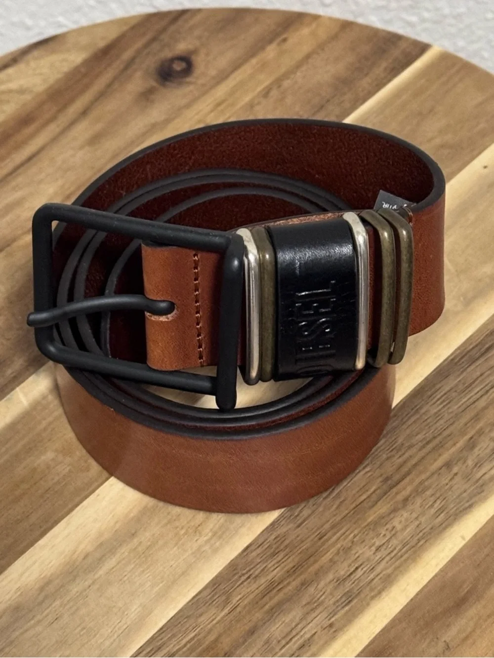 Diesel Men's Leather Belt Brown Mixed Metal Size 95 / 38